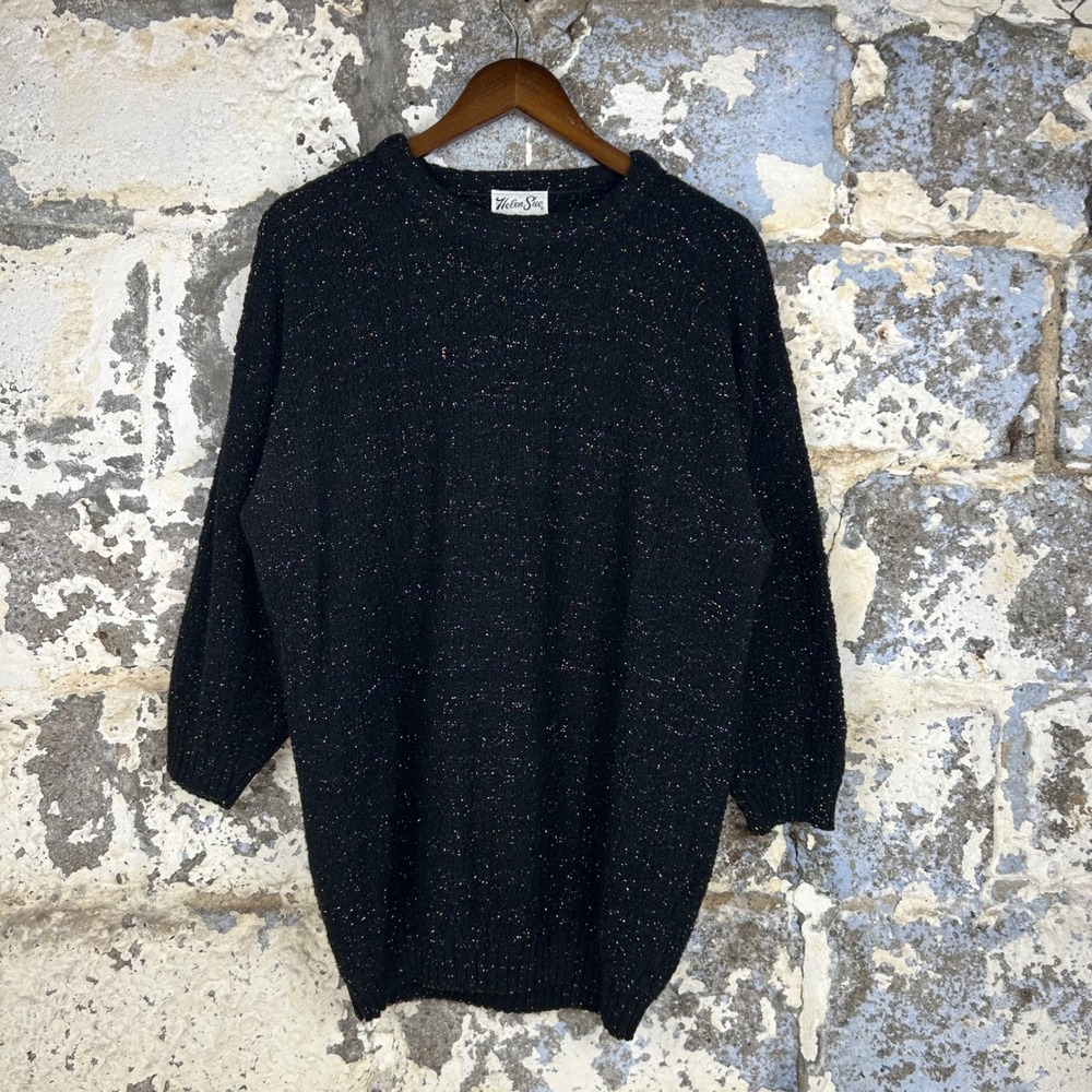 Helen Sue Knit Sweater Womens XL Black Tinsel Sparkle Vintage USA Pullover